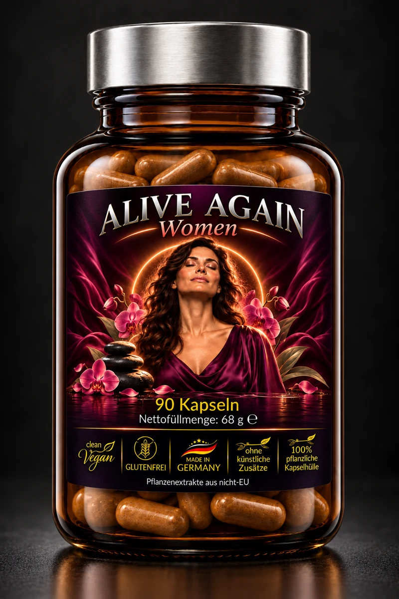 Alive Again Women – bernsteinfarbene Dose mit silbernem Deckel und Women-Etikett